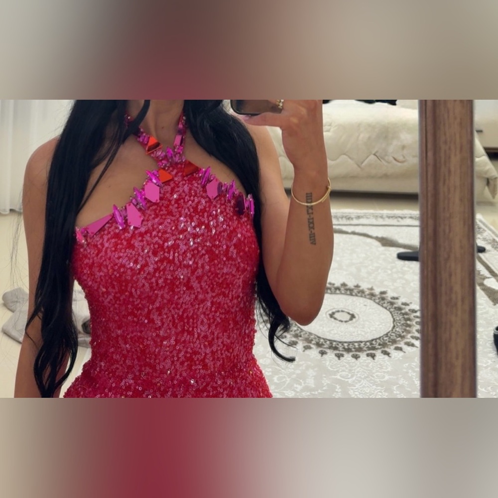 Asymmetrical Pink Sequin Dress